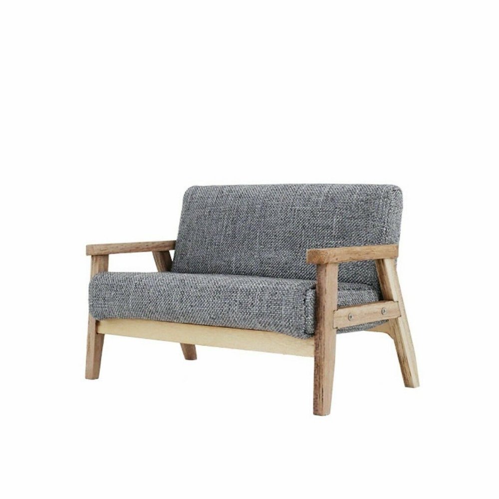 Dollhouse Miniature Furniture Japanese Fabric Wooden Sofa Chair Gray 1:12